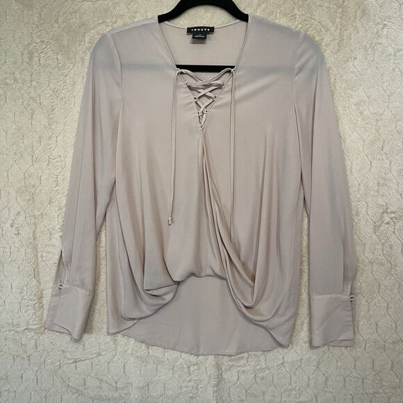 Trouve Long Sleeve Tie‎ / Lace-Up Neckline Blouse Beige Sz XS - Picture 7 of 7